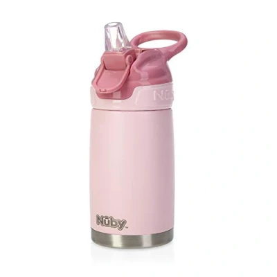 Abbildung von Nuby Thirsty Kids Flip It Reflex Reisebecher oder Wasserflasche, Edelstahl, 284 ml, Pink