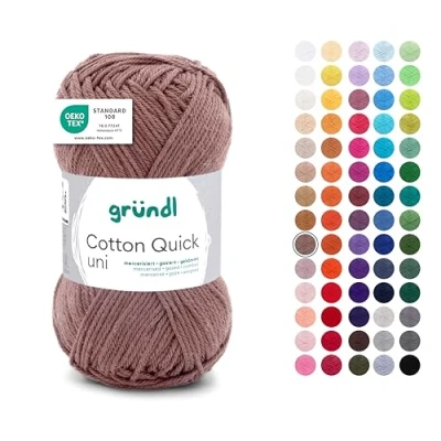 Abbildung von Gründl Wolle Cotton Quick uni dünne zum Häkeln Strickgarn Häkelgarn Glänzend und hautfreundlich 100% Baumwolle 1 Knäuel 50 g / 125 m Nadelstärke 3 4 kaffee