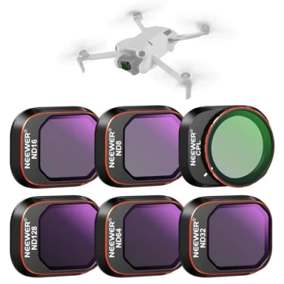 Abbildung von NEEWER ND&amp;CPL Filter Set zum Aufstecken kompatibel mit DJI Mini 4 Pro, 6 Stück Polfilter und Graufilter ND8 ND16 ND32 ND64 ND128 ultradünnem Rahmen Drohne Objektiv Zubehör, beschichtetes HD Glas