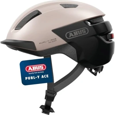 Abbildung von ABUS Fahrradhelm Purl Y ACE mit LED Licht geeignet Fahrten auf E Bike und S Pedelec Trendiger NTA Schutzhelm für Erwachsene Jugendliche Beige, Größe M