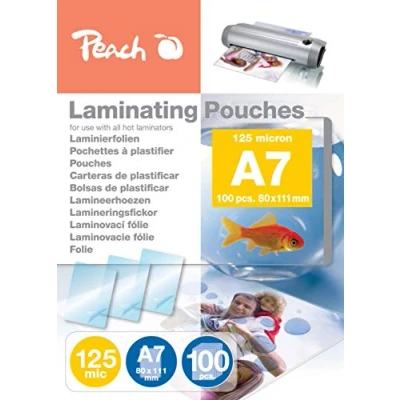 Abbildung von Peach Laminierfolien A7 125 mic 100 pouches glänzend Premiumqualität für beste Laminierergebnisse kompatibel mit Geräten aller Markenhersteller PP525 05