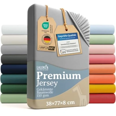 Abbildung von Laleni Premium Spannbettlaken 40x90 Babybett 2er Set Oeko TEX zertifiziertes Kinderwagen Stubenwagen Bezug 100% Baumwolle Baby Bettwäsche I Anthrazit