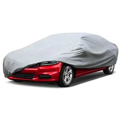 Abbildung von Leader Accessories 4 lagige atmungsaktive Vollgarage Autoplane leichte Ganzgarage Autoabdeckung für Innenbereich (Stufenheck 574x160x127cm,Hellgrau)