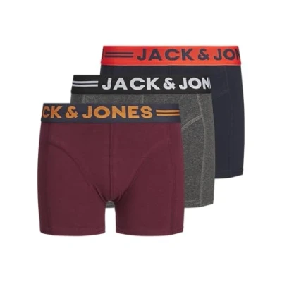 Abbildung von Jack &amp; Jones Junior Jaclichfield Trunks 3 PACK Panties für Kinder, Größe: 140, Dark grey melange/burgundy/navy blazer