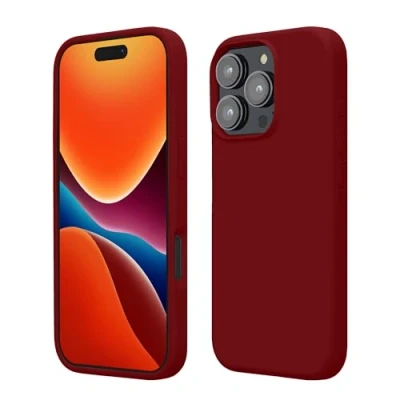 Abbildung von kwmobile Hülle kompatibel mit iPhone 16 Pro Max Silikon Handy Case Handyhülle weiche Oberfläche kabelloses Laden Rhabarber Rot