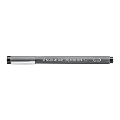 Abbildung von STAEDTLER schwarzer pigment liner, Linienbreite 1,0 mm, dokumentenechte Pigmenttinte, lange Metallspitze, Lebensdauer, 10 Fineliner im Kartonetui, 308 9