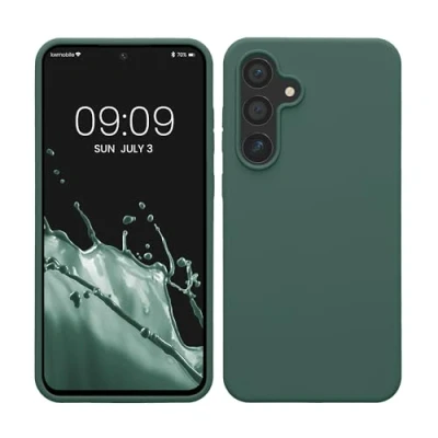 Abbildung von kwmobile Hülle kompatibel mit Samsung Galaxy S24 FE Silikon Handy Case Handyhülle weiche Oberfläche kabelloses Laden Tannengrün