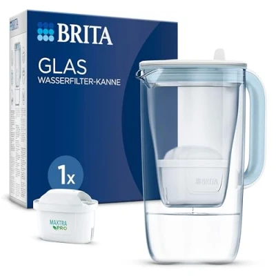 Abbildung von BRITA Wasserfilter Kanne Glas hellblau (2,5l) inkl. 1 MAXTRA PRO All in Kartusche Premium Design aus Glas, robust &amp; leicht / reduziert Kalk, Chlor, Pestizide, Metalle wie Blei Kupfer