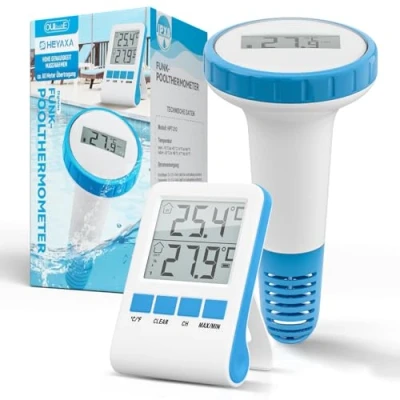 Abbildung von Digitales Teich und Poolthermometer mit LCD Funk Empfänger, IPX8 (Wasser Thermometer Funk, Unterwasser)… (HL 6)