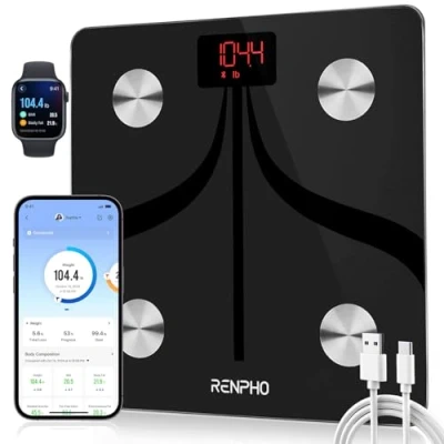 Abbildung von RENPHO Personenwaage Digital Waage mit körperfett und muskelmasse, USB Wiederaufladbare, Bluetooth Körperfettwaage Hochpräzisions Sensoren, 180kg, 280x280 mm