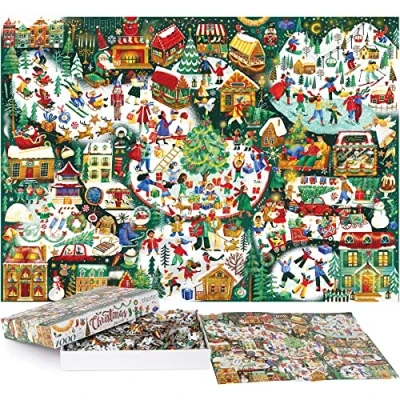Abbildung von 1000 Teile Puzzle für Erwachsene Weihnachten illustriertes Thema und Kinder Familienspaß Weihnachtspuzzle 100% recyceltes von bopster