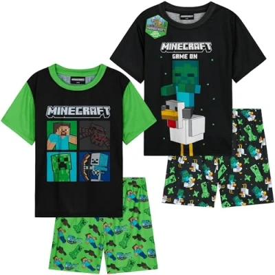 Abbildung von Get Trend Minecraft Pyjama Jungen Schlafanzug Kinder Kurz 2er Set Weich und Bequem für den Sommer Creeper Gamer Geschenke Jungs (11 12 Jahre, Schwarz Minecraft)