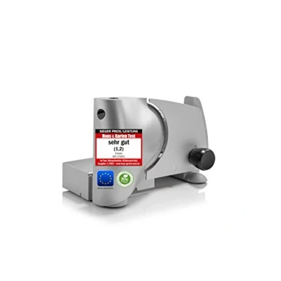 Abbildung von Emerio Allesschneider&quot;Made in EU&quot; MS 125001, Edelstahl Universal Messereinheit Deutschland produziert, einstellbar 0 15mm, BPA frei, Metallgehäuse, mit Sicherheitsschalter, Eco 110 Watt, Silber
