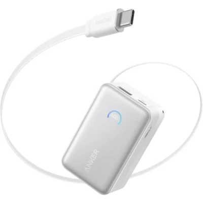 Abbildung von Anker Nano Powerbank,10.000mAh Externer Akku mit 70cm InstaCord Einzugskabel, 45W Max Kompakter Akku, Smart Display, für iPhone 16, iPad, Galaxy, Pixel und mehr
