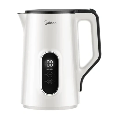 Abbildung von Midea Wasserkocher mit Temperatureinstellung, 1,5 Liter, 2200W Doppelwand, weiß, Teekocher Temperaturanzeige und Sicherheitsfunktionen,Edelstahl BPA frei