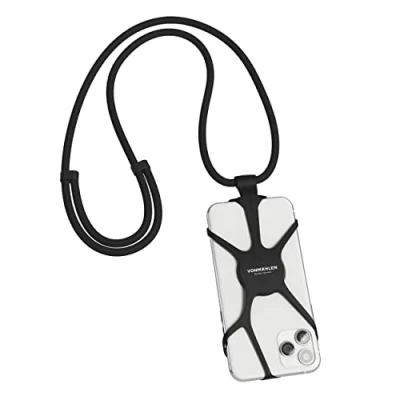 Abbildung von VONMÄHLEN Infinity Handykette Universal zum Umhängen Kompatibel mit jedem Handy und Smartphone Silikon Hülle Handyband Design Schoner aus Umhängeband Nylon (Schwarz)