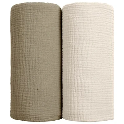 Abbildung von lulumoon Baby Pucktuch Musselin Decke Baumwolle Dünne Atmungsaktive Babydecke Swaddle Tücher für Junge und Mädchen 2 Stück 100x100cm (Olivgrün)