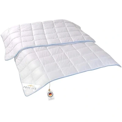 Abbildung von PROCAVE TopCool Qualitäts Bettdecke für das ganze Jahr Entspannt schlafen absorbiert Körperfeuchtigkeit Atmungsaktive Steppdecke in weiß 135x200 cm