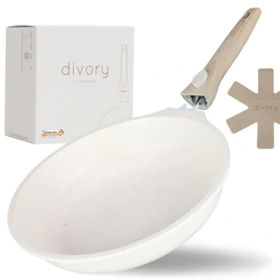 Abbildung von DIVORY große Pfanne 28cm I Abnehmbarer Griff, Induktion, beschichtet, Aluminium Bratpfanne groß + Pfannenschoner Induktionspfanne