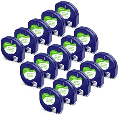 Abbildung von 15x Kompatible für Dymo Letratag Etikettenband Papier 12mm x 4m, Kompatibel mit Schriftband Paper Schwarz auf Weiß Etiketten Letra Tag LT 100H 100T Plus 200B XR XM, 91200 91220