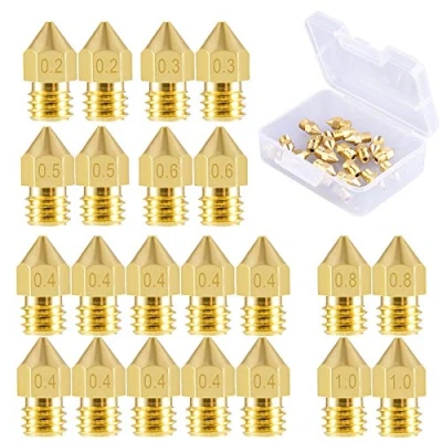 Abbildung von SIQUK 22 Stück 3D Drucker Düsen MK8 Düse 0,2 mm, 0,3 0,4 0,5 0,6 0,8 1,0 mm Extruder Druckkopf mit Freier Aufbewahrungsbox für Makerbot CR 10