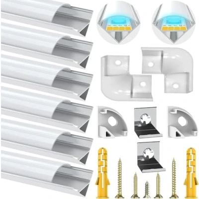 Abbildung von Chesbung LED Aluminium Profil 1m, 6er Pack in YW Form für Strips/Band bis 12 mm inkl. Abdeckungen milchig weiß, Endkappen, und Montagematerial