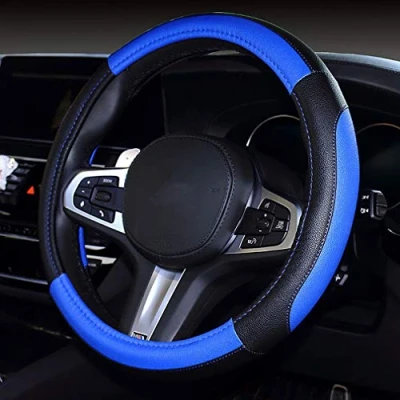 Abbildung von Pahajim Lenkradbezug Auto Lenkradhülle Universal 38cm Lenkrad überzug aus Mikrofaser Leder, Anti Rutsch Lenkradhüllen Spleißen Lenkradschutz für Sommer &amp; Winter (Schwarz Blau)