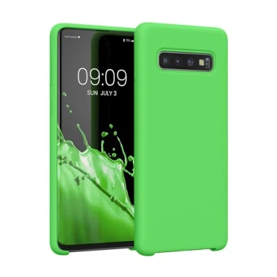 Abbildung von kwmobile Hülle kompatibel mit Samsung Galaxy S10 Silikon Handy Case Handyhülle weiche Oberfläche kabelloses Laden Limettengrün