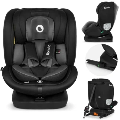 Abbildung von LIONELO Bastiaan i Size Kindersitz ab Geburt 0 36 kg Isofix Top Tether 360 Grad drehbar Rückwärts Vorwärts Seitenschutz 5 Punkt Sicherheitsgurte Dri Seat (Schwarz Grau)