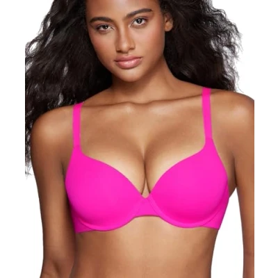 Abbildung von DOBREVA Damen Push Up Bügel BH Soft T Shirt BHS mit Licht Gepolstert Komfort Sexy Helles Fuchsia 75A