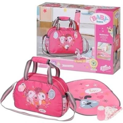 Abbildung von BABY born Wickeltasche, Puppenwickeltasche in rosa grau inkl. Wickelunterlage, Windel und Puderdose, 832455 Zapf Creation