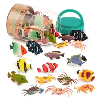 Abbildung von Terra 60 teilig Tierfiguren Sammlung Fische und Meerestiere Spielzeug Set Clownfisch, Blauer Doktorfisch, Krabben mehr ab 3 Jahren