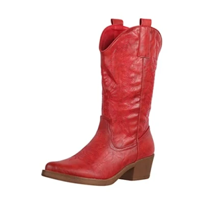 Abbildung von Elara Damen Cowboy Stiefel Biker Boots Chunkyrayan 301 A32P Rot 39