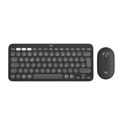 Abbildung von Logitech Pebble 2 Combo, kabellose Tastatur und Maus, leise mobil, anpassbar, Logi Bolt, Bluetooth, Easy Switch für Windows, macOS, iPadOS, Chrome, Deutsches QWERTZ Layout, Grafit