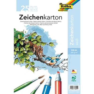 Abbildung von folia 8600/25 Zeichenkarton, 200 g/qm, DIN A4, 25 Blatt, weiß Zeichenpapier für vielfältige kreative Ideen