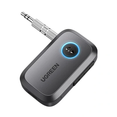 Abbildung von UGREEN Aux Bluetooth Adapter Auto 5.4 Empfänger Freisprechanruf, Dual Kopplung, 15 Stunden Spielzeit Klinke für Autoradio/Stereoanlage/Headset (Space Gray)