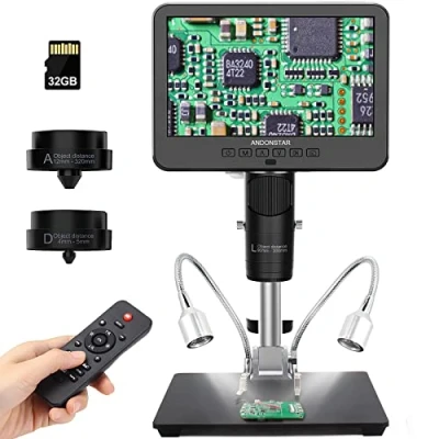 Abbildung von Andonstar AD246S M HDMI Digitales Mikroskop mit 7 Zoll Bildschirm 2000x, 3 Objektive 2160P UHD Videoaufnahme, Digitalmikroskop, Lötmikroskop, biologisches Kit 32G Karte