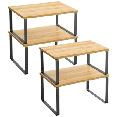 Abbildung von SONGMICS Gewürzregal, 4er Set, Küchenregal, Küchen Organizer, erweiterbar, Gewürzhalter, stapelbar, mit Metallrahmen, 19,5 x 29,7 15,8 cm, tintenschwarz naturbeige KCS10NB