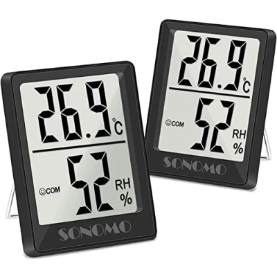 Abbildung von SONOMO Thermo Hygrometer,2 Stück Digital Hygrometer Innen, Thermometer Innen Feuchtigkeit Hohen Genauigkeit,Für vertikale oder Wandmontage Luftfeuchtigkeitsmessgerät,Für Innenraum (schwarz)