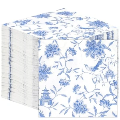 Abbildung von Table Kind 100 x Großpackung, weiche, recycelte, blaue Chinoiserie Papierservietten, Einweg Partyservietten für Geburtstage, Hochzeiten, Alltagsgeschirr, Catering, hergestellt in der EU, 2 lagig, 33cm