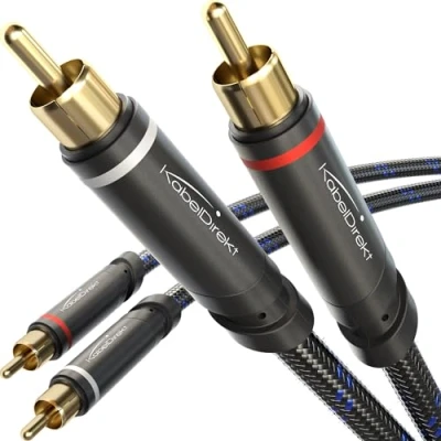 Abbildung von KabelDirekt 1 m Cinch Kabel, Stereo Audio Kabel 2x2 Cinch, bruchfeste Metallstecker &amp; flexibles Nylon Braiding (Koaxialkabel, RCA Subwoofer/HiFi Heimkino/Blu ray, analog digital)