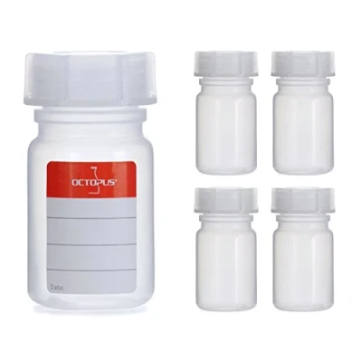 Abbildung von Octopus 5x 50 ml Weithalsflaschen aus LDPE mit Schraubverschluß, leere Chemiekalienflaschen, Laborflaschen Deckel als Aufbewahrungsbehälter für Labor, Küche oder Hobby