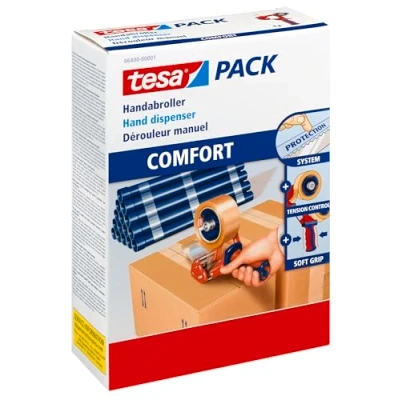Abbildung von tesa 6400 Packband Handabroller COMFORT Hochwertiger, robuster Abroller Für Paketbänder Profi Qualität Klebebänder mit bis zu 50 cm Breite