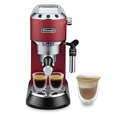 Abbildung von De&#039;Longhi Dedica Style EC 685.R Espresso Siebträgermaschine, Espressomaschine mit professionellem Milchaufschäumer, nur 15 cm breit, für Kaffeepulver oder ESE Pads, 1 l Wassertank, rot