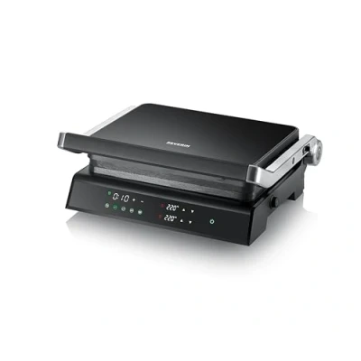 Abbildung von SEVERIN SEVINI Comfort für Fleisch, Fisch &amp; Gemüse, digitaler Sandwich Maker fettfreies Grillen mit 5 Auto Programmen, keramikbeschichtet, Indoor Grill bis 230C Hitze, 1.800 W, schwarz, KG 2399