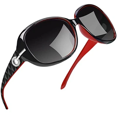 Abbildung von Joopin Elegante Sonnenbrille Damen Groß UV400 Klassische Vintage und Polarisierte Große Trendy mit XL Übergroßer Rahmen (Rot/Schwarz)