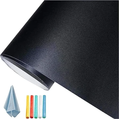 Abbildung von Lifetree Selbstklebend Tafelfolie Kreidetafel Schwarz: Abwischbar Multifunktional Folie Mit 5 Kreide Kinder Wand Tafel Kinderzimmer und Büro 45x200cm