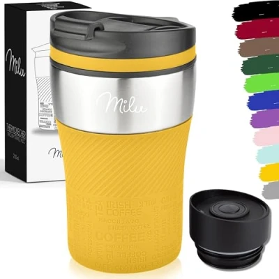 Abbildung von Milu Thermobecher Isolierbecher Kaffeebecher to go 210ml 100% Auslaufsicher Trinkbecher aus Edelstahl Autobecher doppelwand Isolierung Thermo Becher Travel Mug (Mango)