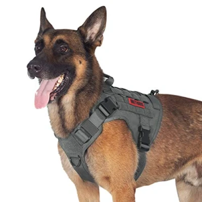 Abbildung von OneTigris Taktische Hundeweste Service Hundegeschirr MOLLE Hundeausbildung Geschirr 1000D Nylon (XL, Grau)