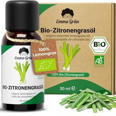 Abbildung von Emma Grün® Bio Lemongras Öl [100% Naturrein] Zertifiziertes Lebensmittel Echtes Zitronengras 30ml Lemongrass Erfrischend &amp; Belebend Ätherische Öle für Aromatherapie